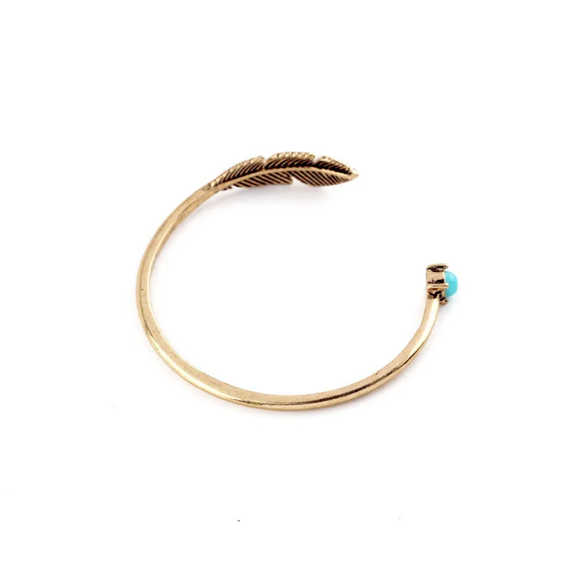 New Items Alloy Feather Antique Gold Filled Classic Vintage Bracelet Bangle