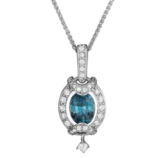 Ornate Blue Zircon and Diamond Pendant