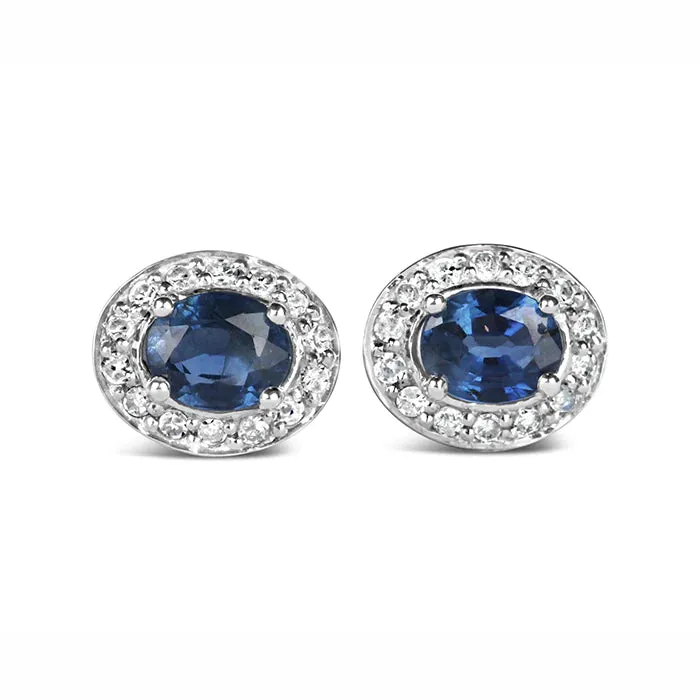 Oval Sapphire & Diamond Cluster Earrings