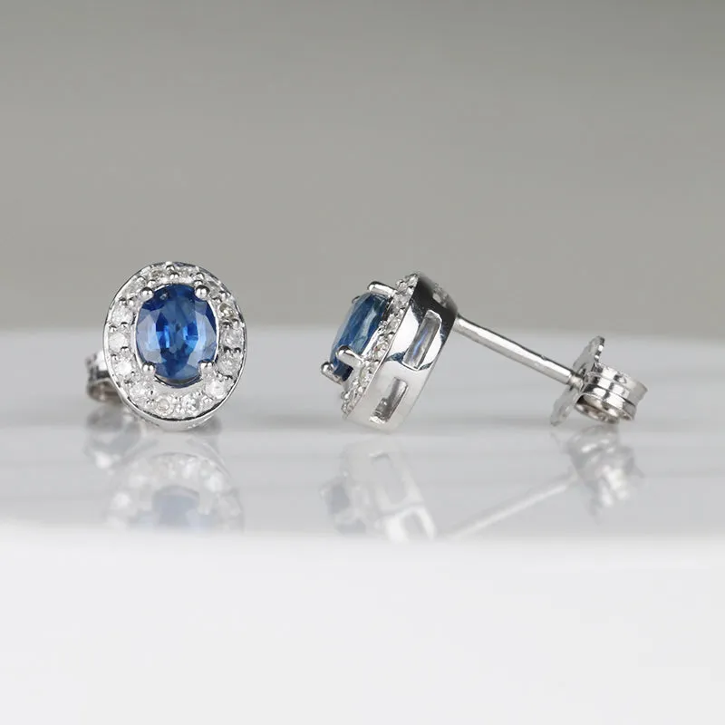 Oval Sapphire & Diamond Cluster Earrings