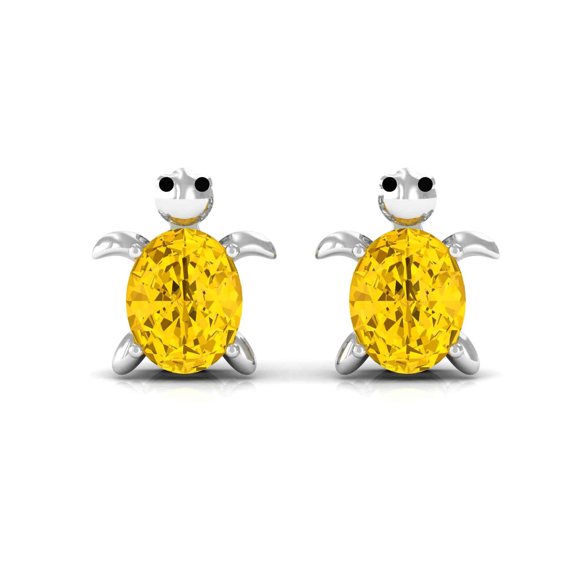 Oval Shape Lab Grown Yellow Sapphire Turtle Stud Earrings