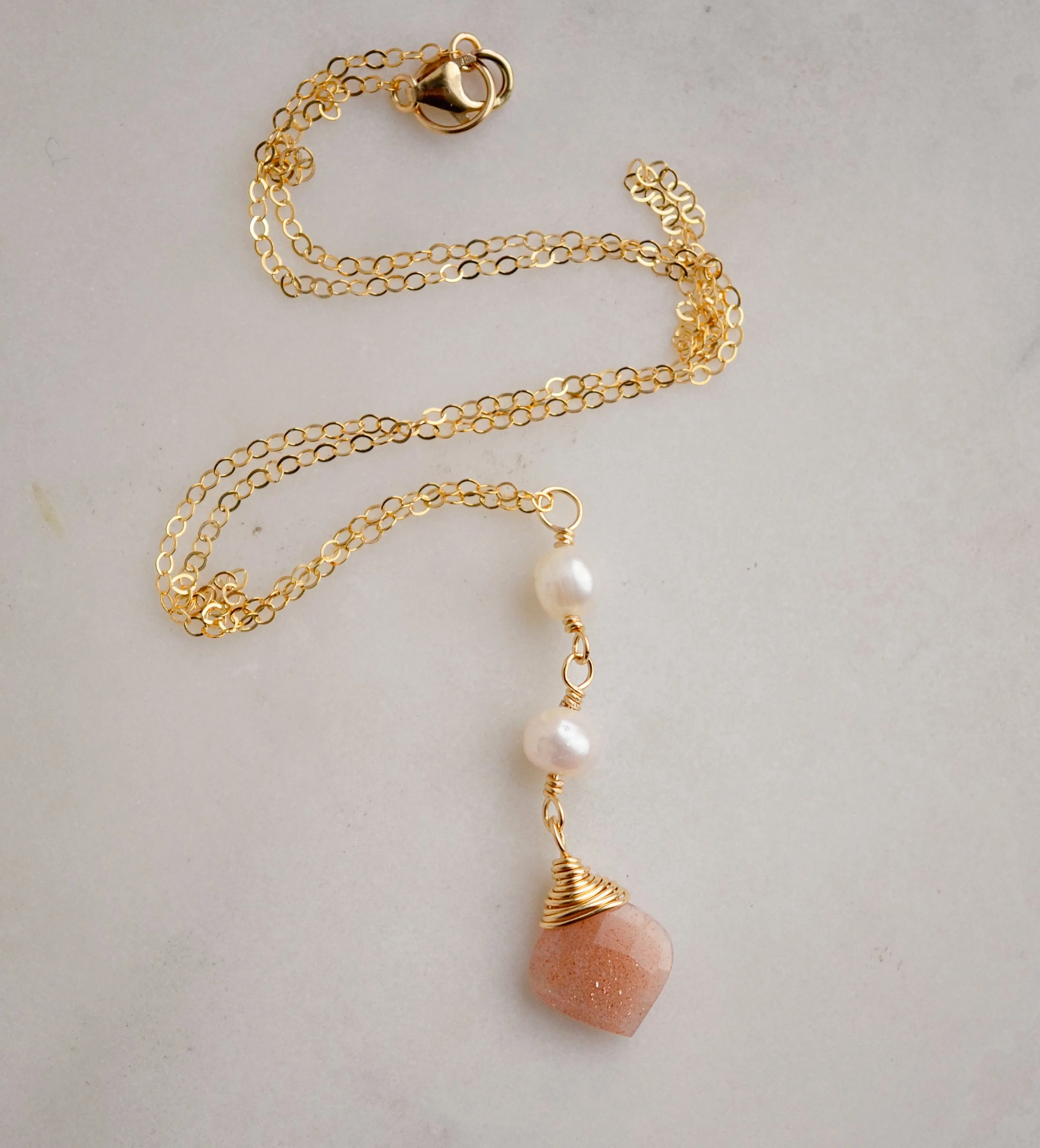 Peach Moonstone & Pearl Necklace