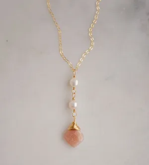 Peach Moonstone & Pearl Necklace