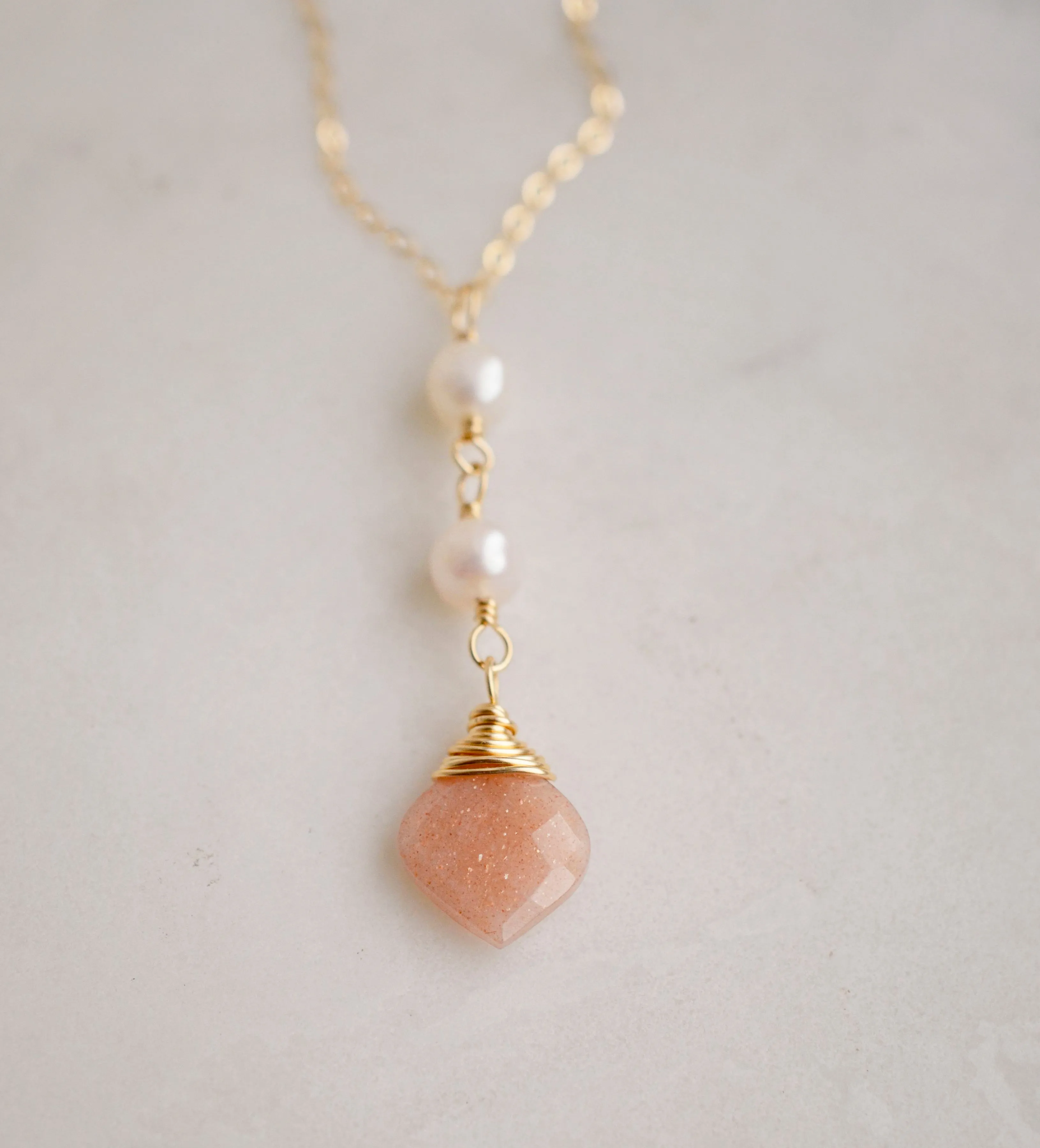 Peach Moonstone & Pearl Necklace