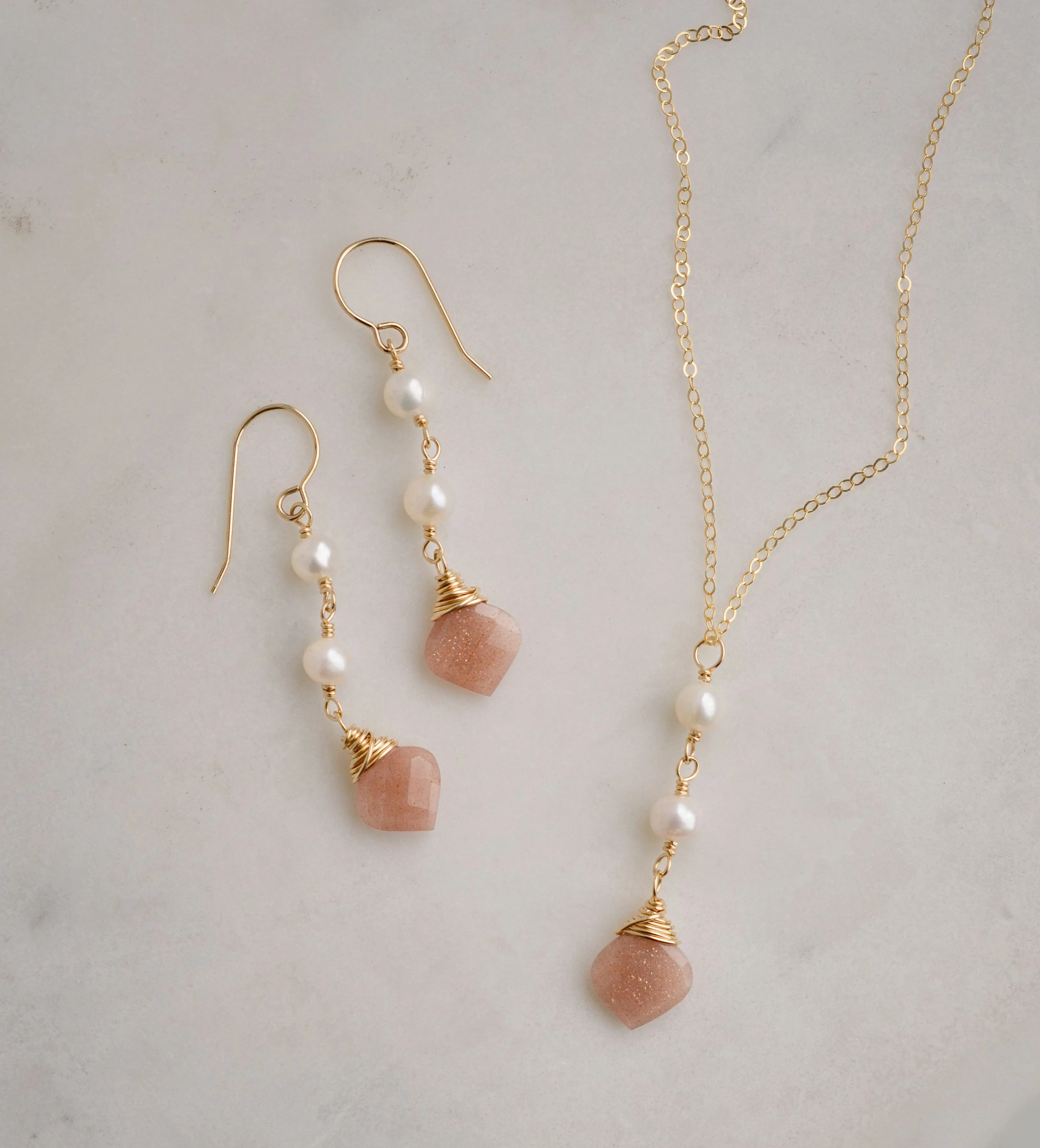 Peach Moonstone & Pearl Necklace