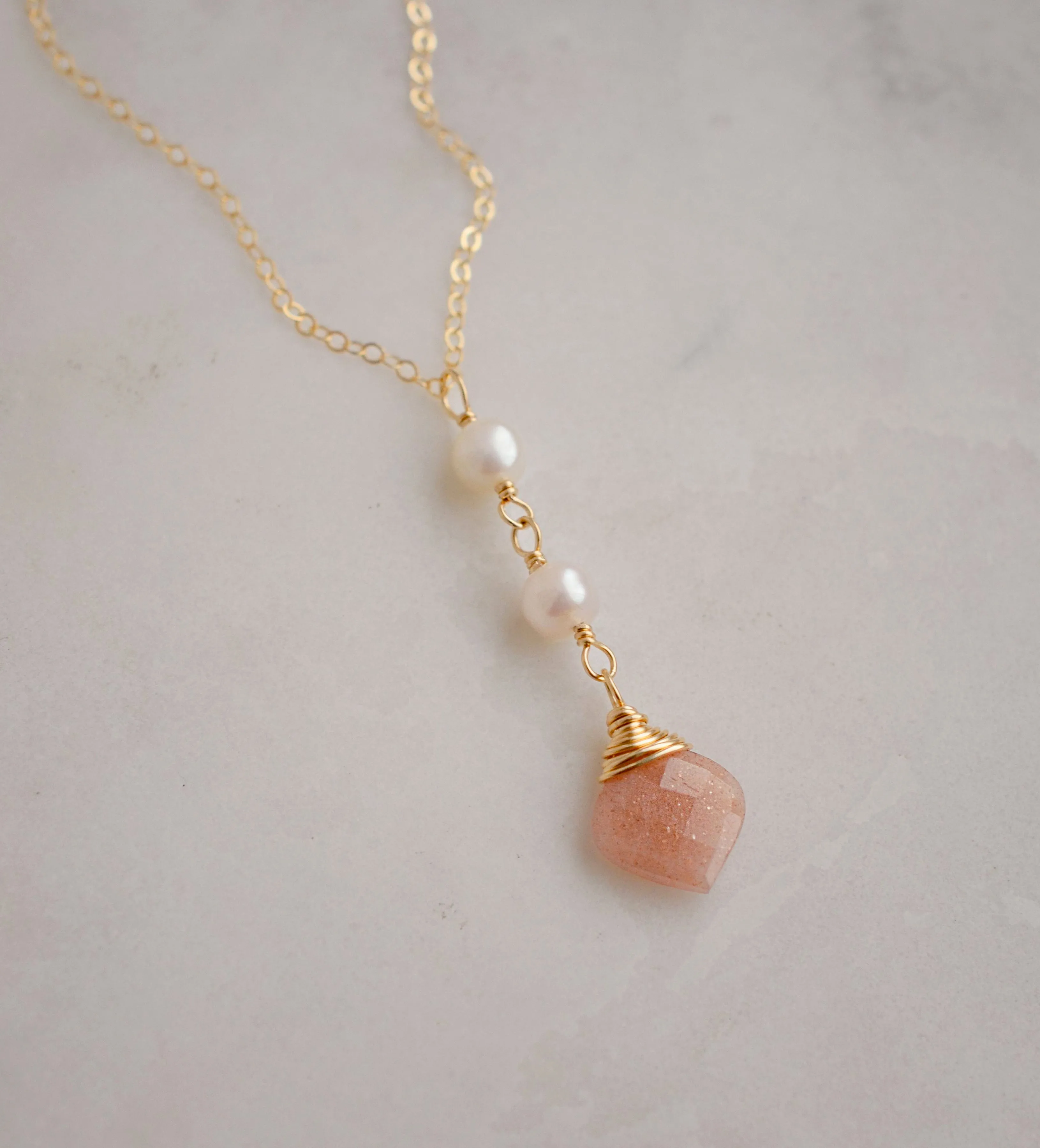 Peach Moonstone & Pearl Necklace