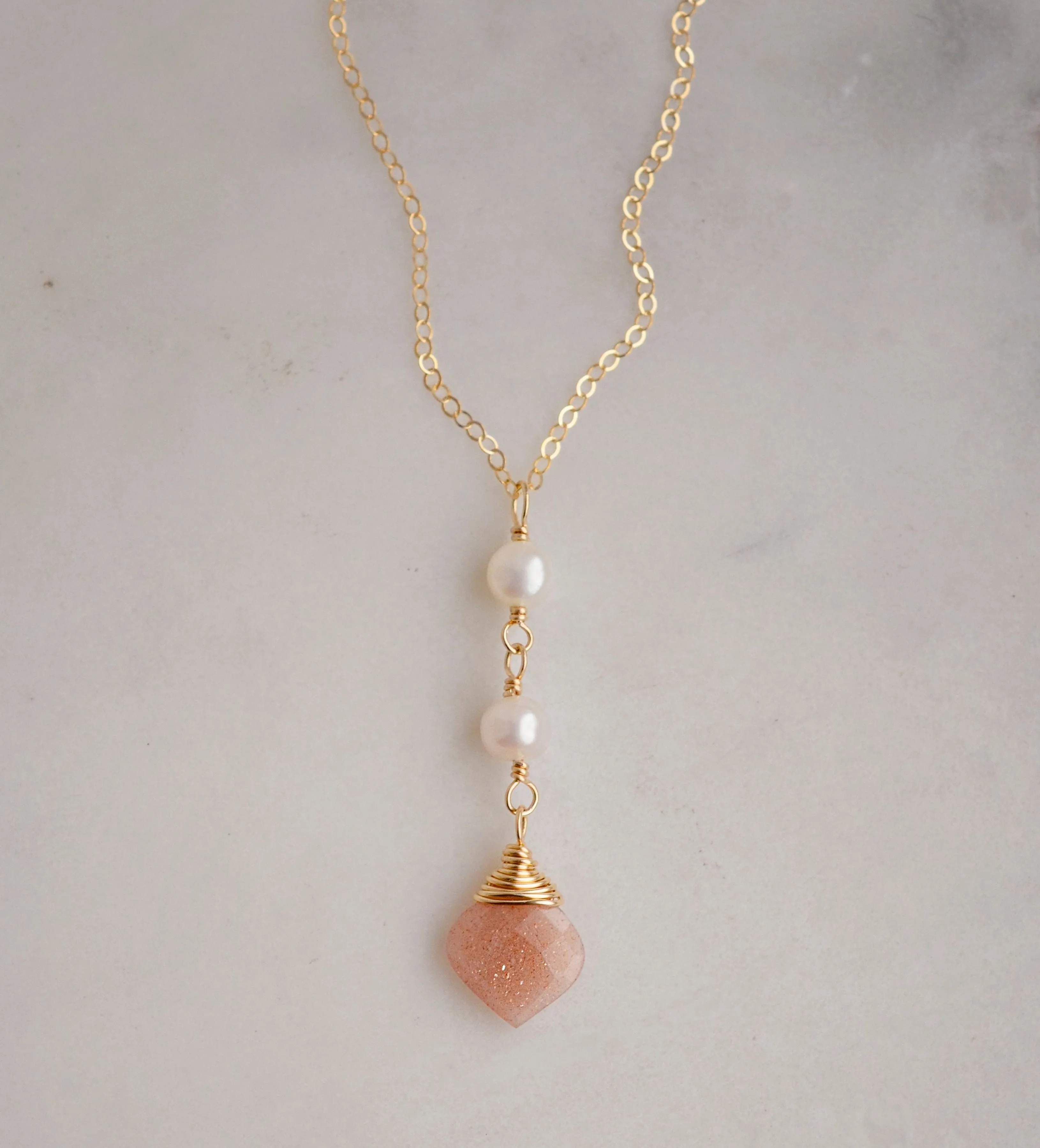 Peach Moonstone & Pearl Necklace