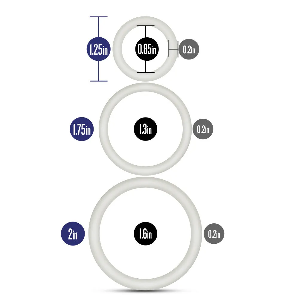 Performance By Blush® | VS4: Glow In The Dark White Penis Ring Set (3-Sizes) - Made with Puria™ Silicone