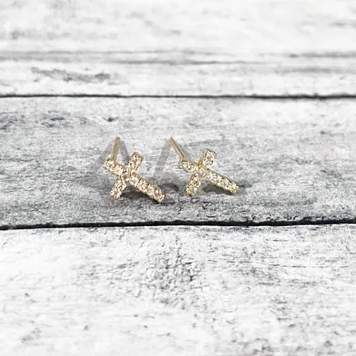 Petite Crystal-Lined Cross Earrings (GOLD OR SILVER)