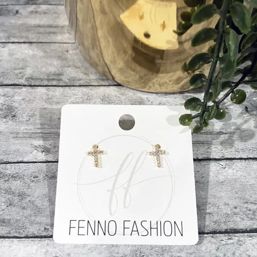 Petite Crystal-Lined Cross Earrings (GOLD OR SILVER)