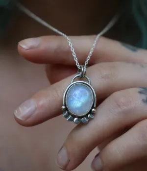 Phases Of Moon Oval Cut Rainbow Moonstone Celestial Gothic Style Pendant - 925 Sterling Silver Pendant