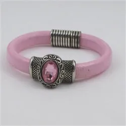 Pink Leather Bangle Bracelet with Crystal