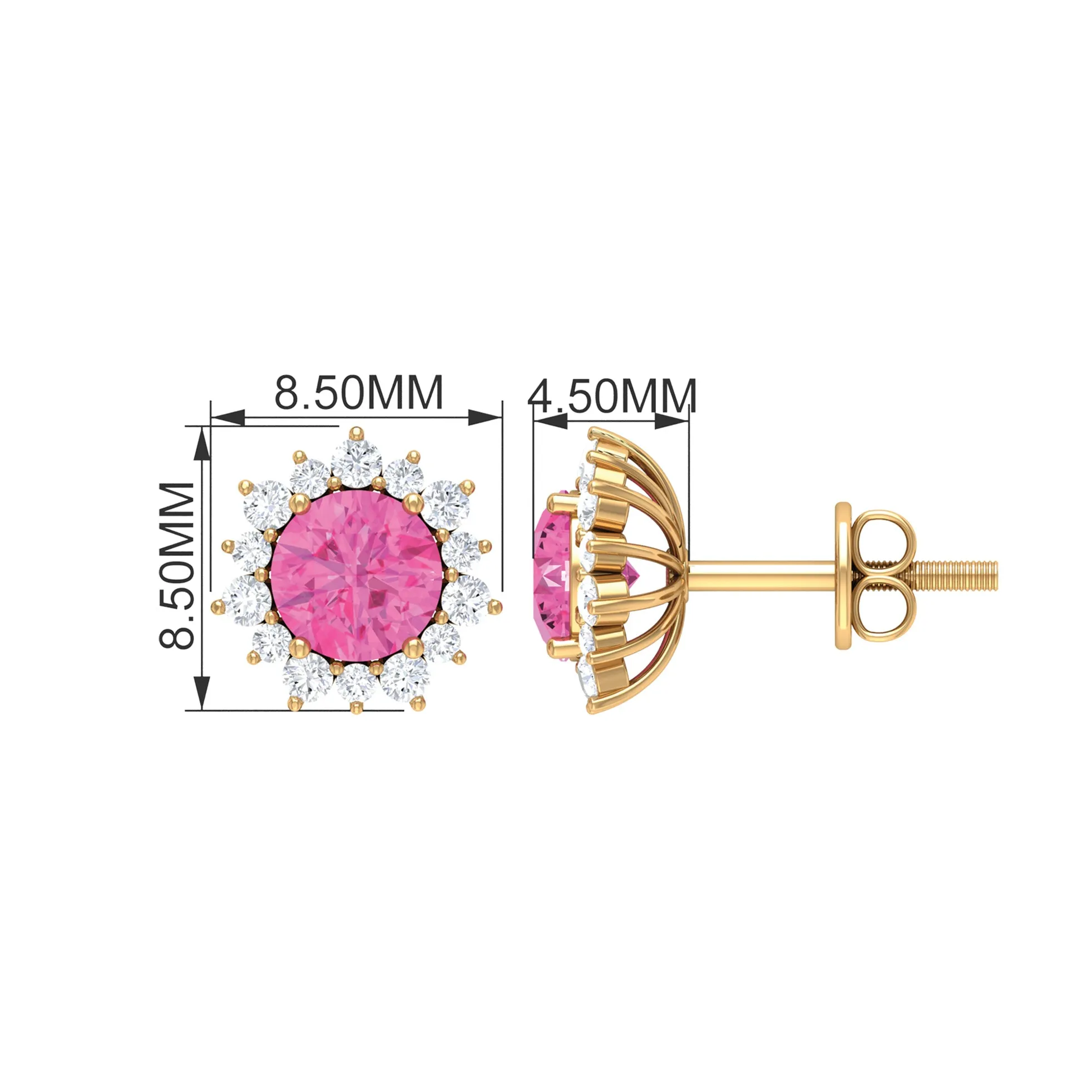 Pink Sapphire and Diamond Sunburst Stud Earrings