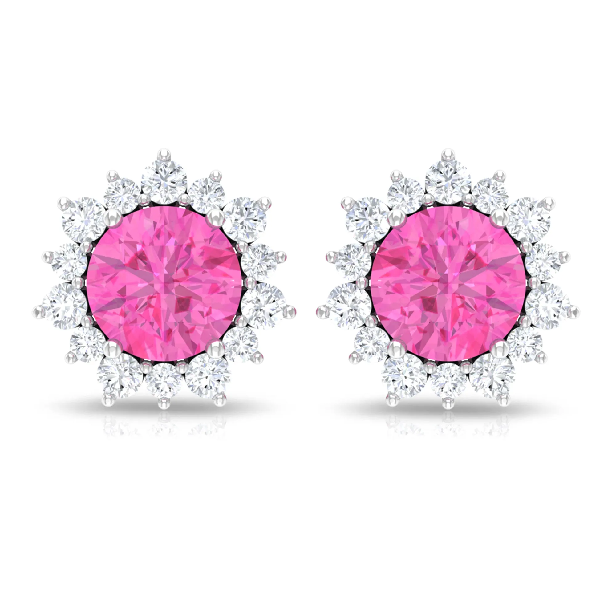 Pink Sapphire and Diamond Sunburst Stud Earrings