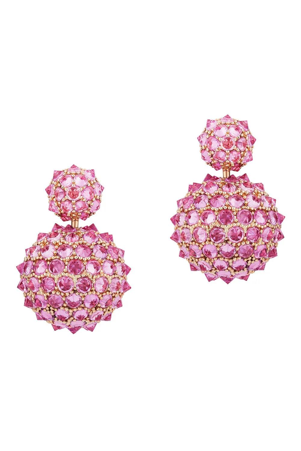 Pink Sapphire Double Ball Drop Earrings