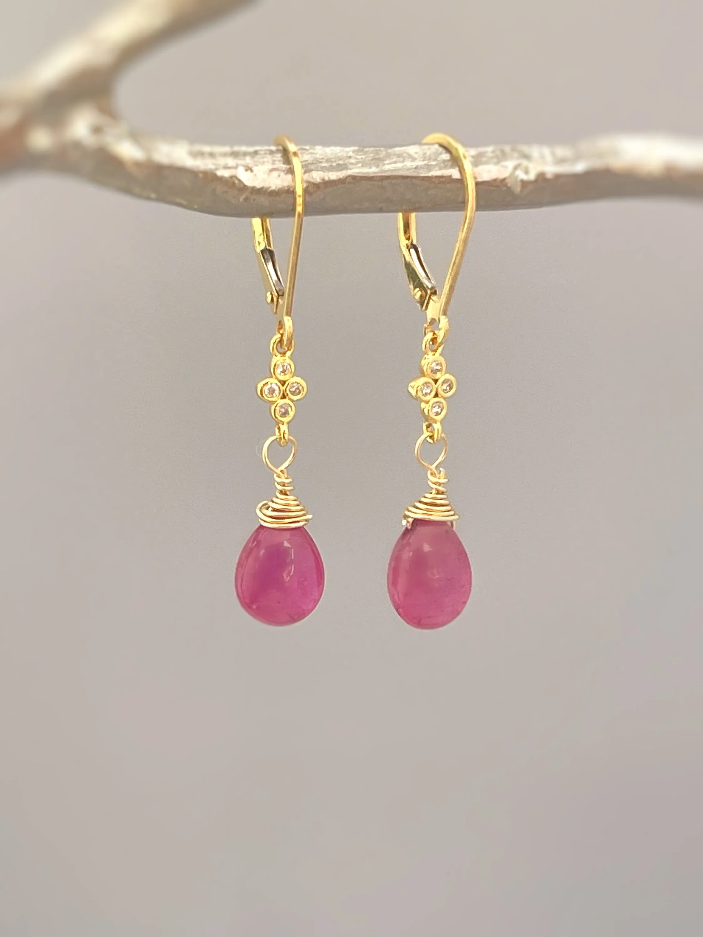 Pink Sapphire earrings dangle 14k Gold, Rose Gold, Sterling Silver