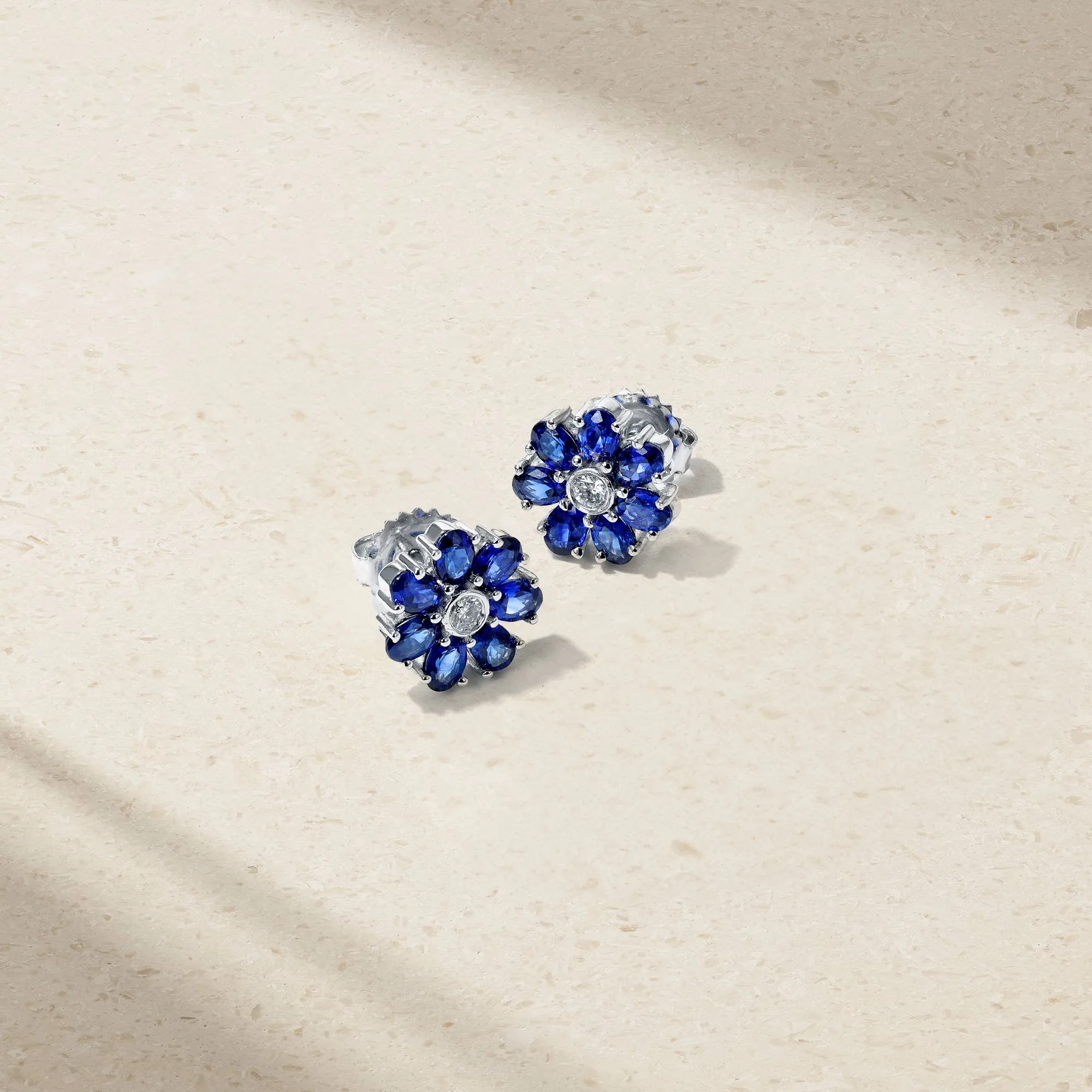 Pinwheel Blossom Sapphire Stud Earrings