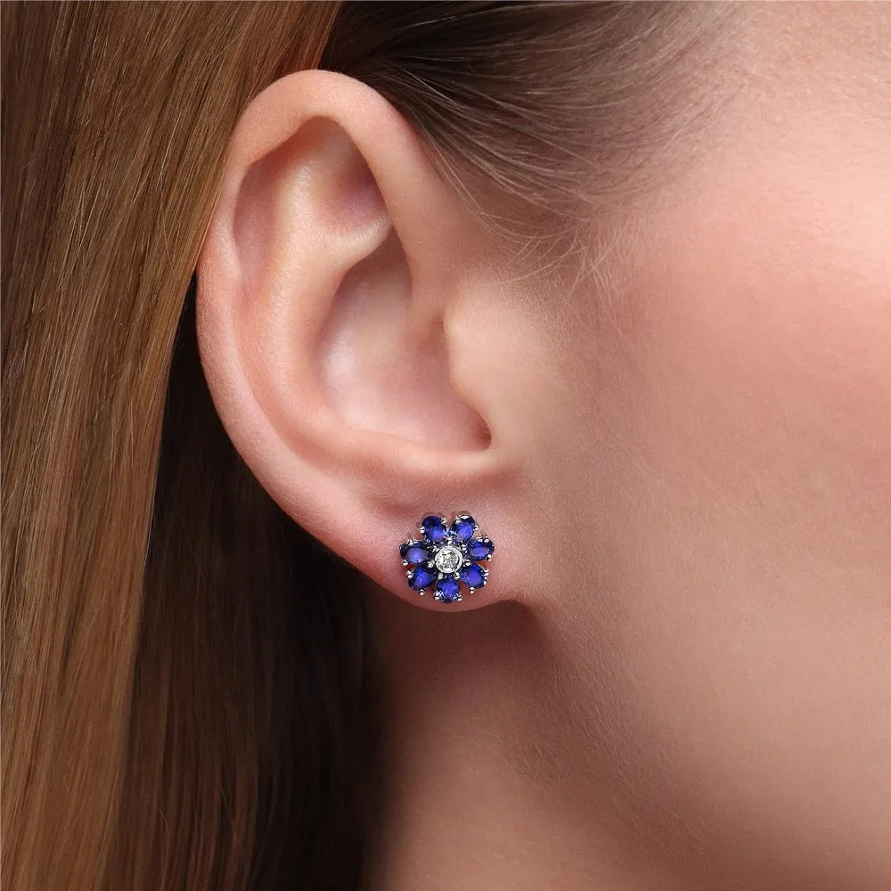 Pinwheel Blossom Sapphire Stud Earrings