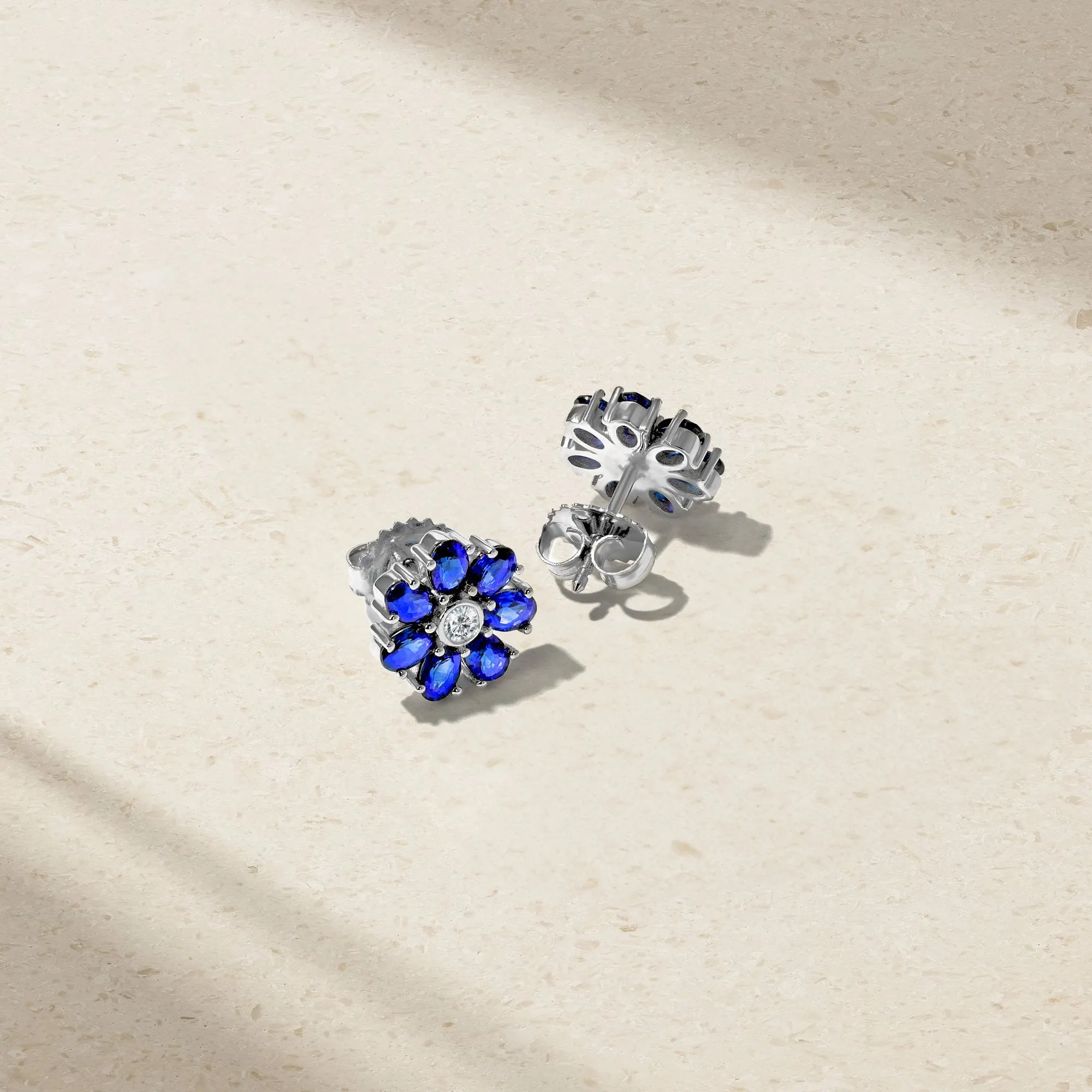 Pinwheel Blossom Sapphire Stud Earrings