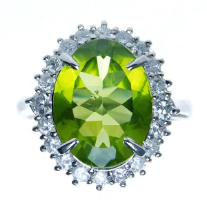 Platinum 6.02ct Peridot & Diamond Ring