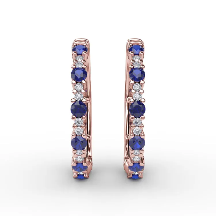 Precious Sapphire and Diamond Hoop Earrings