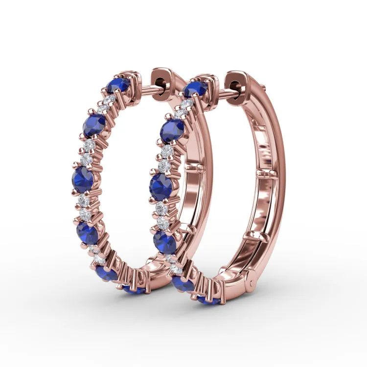 Precious Sapphire and Diamond Hoop Earrings