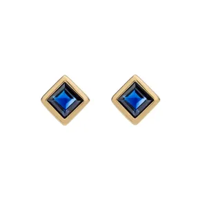 Princess Blue Sapphire Gold Studs