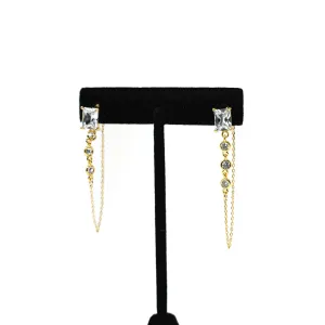 Princess Stone and Dotted Crystal Chain Earrings