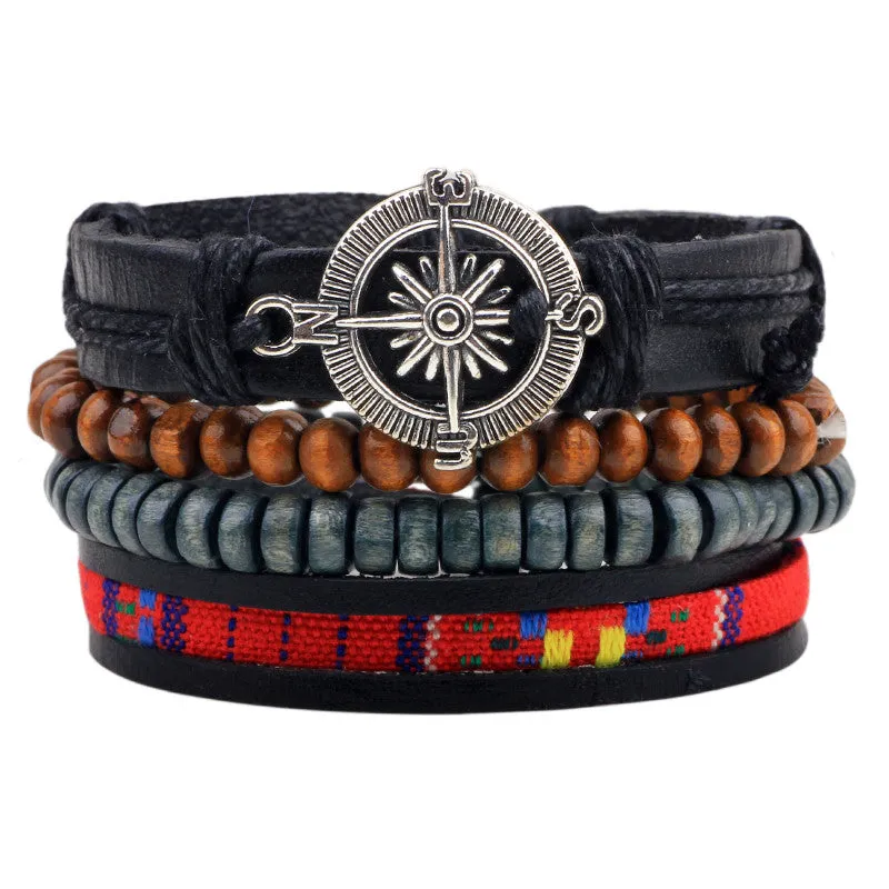 Punk Vintage Multilayer Leather Bracelets For Women Men Jewelry Bohemian Braided Beads Bangles Adjustable