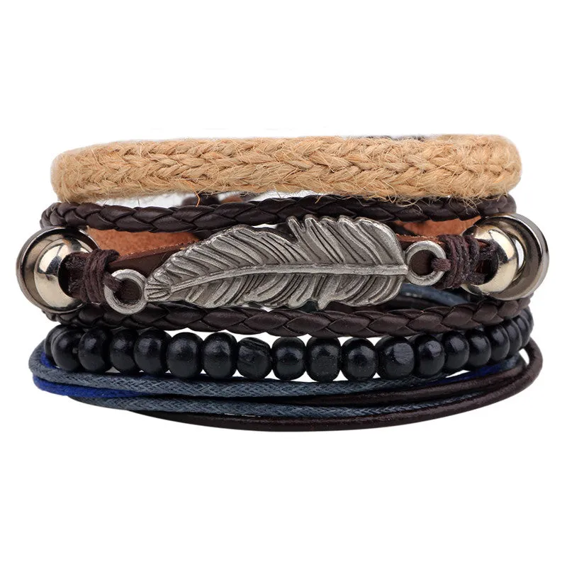 Punk Vintage Multilayer Leather Bracelets For Women Men Jewelry Bohemian Braided Beads Bangles Adjustable