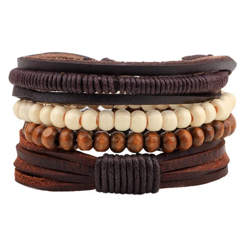 Punk Vintage Multilayer Leather Bracelets For Women Men Jewelry Bohemian Braided Beads Bangles Adjustable