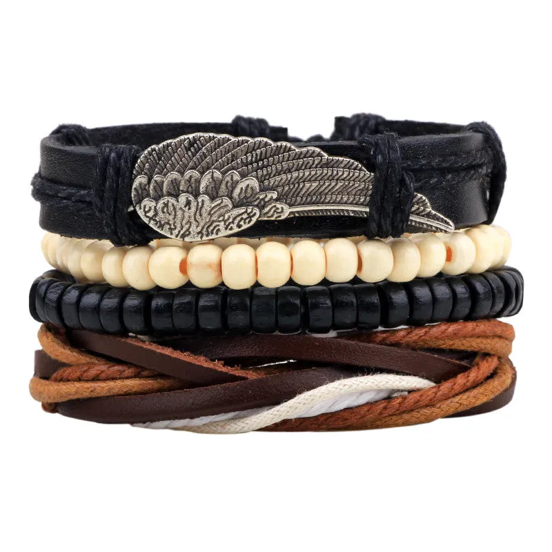 Punk Vintage Multilayer Leather Bracelets For Women Men Jewelry Bohemian Braided Beads Bangles Adjustable