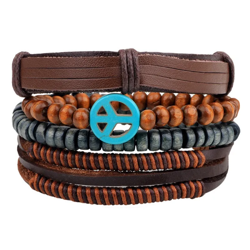 Punk Vintage Multilayer Leather Bracelets For Women Men Jewelry Bohemian Braided Beads Bangles Adjustable