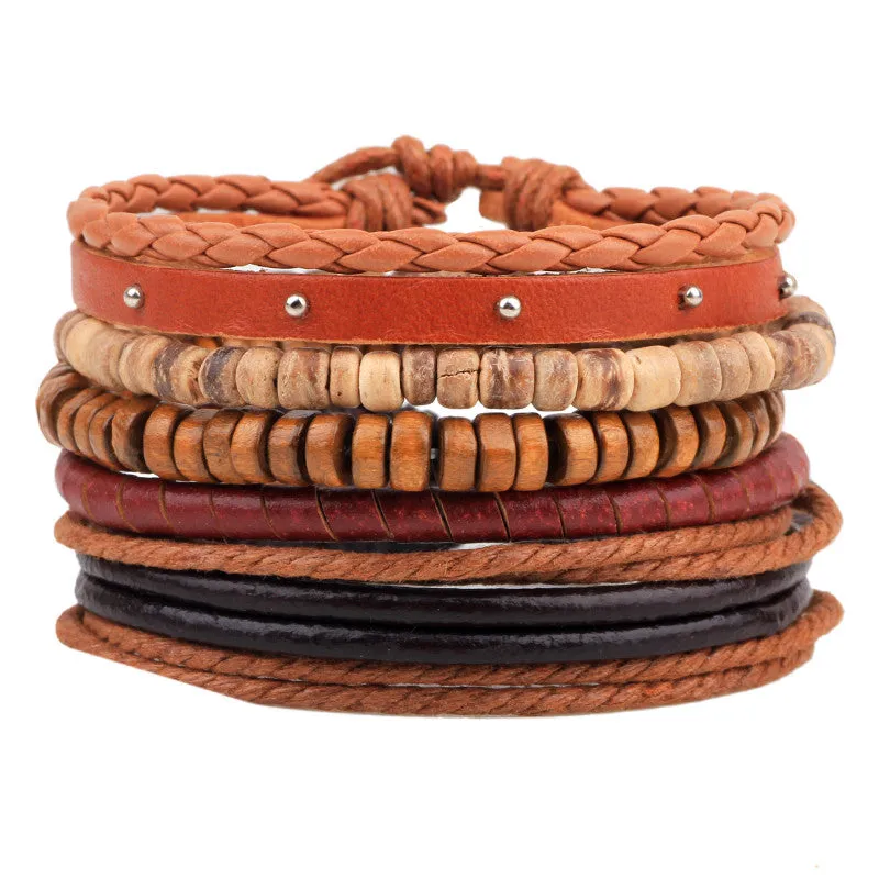 Punk Vintage Multilayer Leather Bracelets For Women Men Jewelry Bohemian Braided Beads Bangles Adjustable