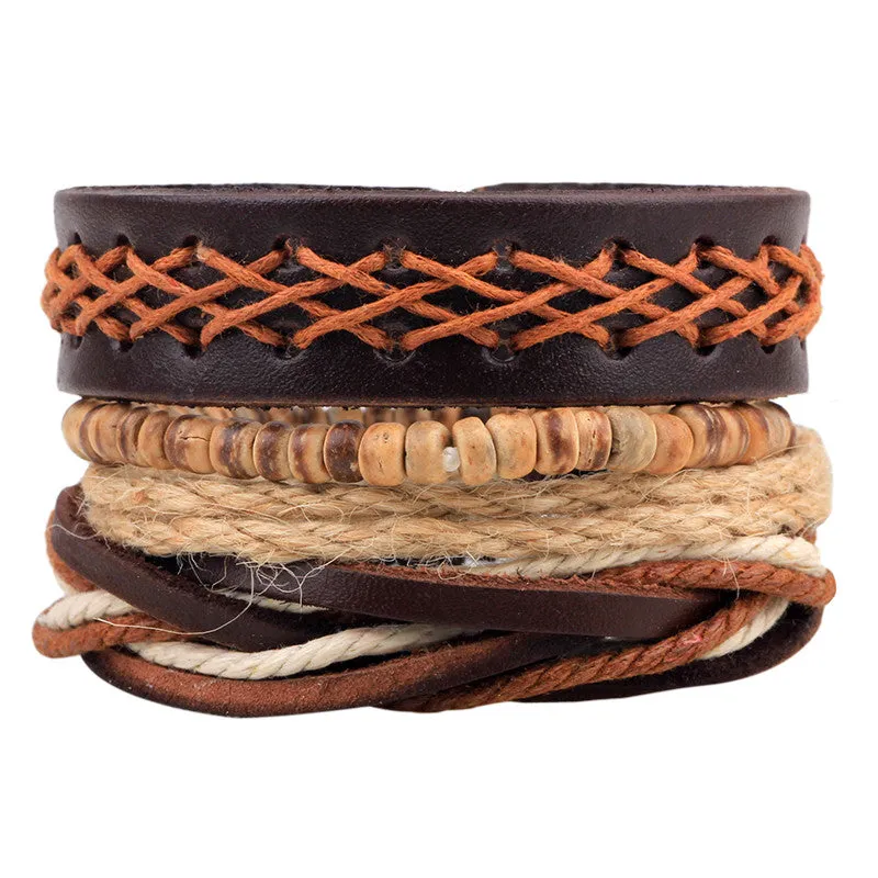 Punk Vintage Multilayer Leather Bracelets For Women Men Jewelry Bohemian Braided Beads Bangles Adjustable