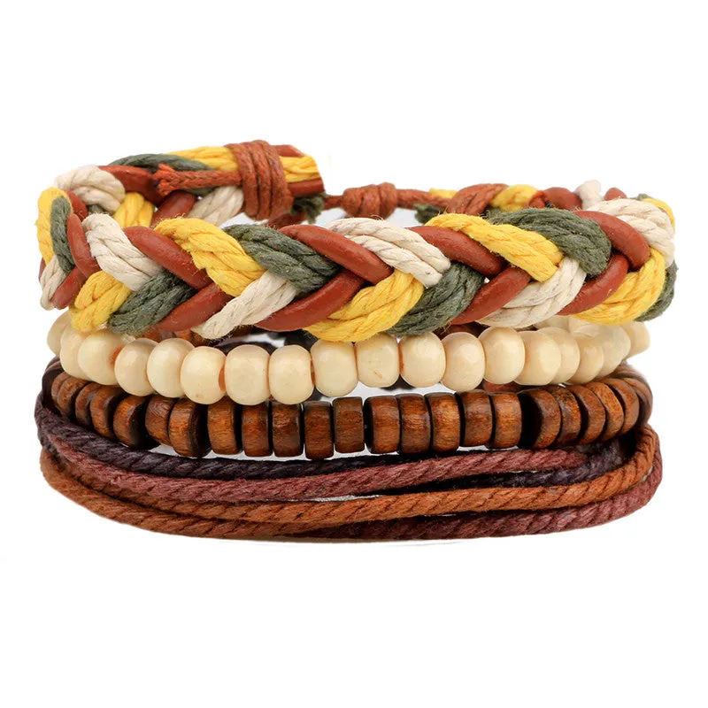 Punk Vintage Multilayer Leather Bracelets For Women Men Jewelry Bohemian Braided Beads Bangles Adjustable