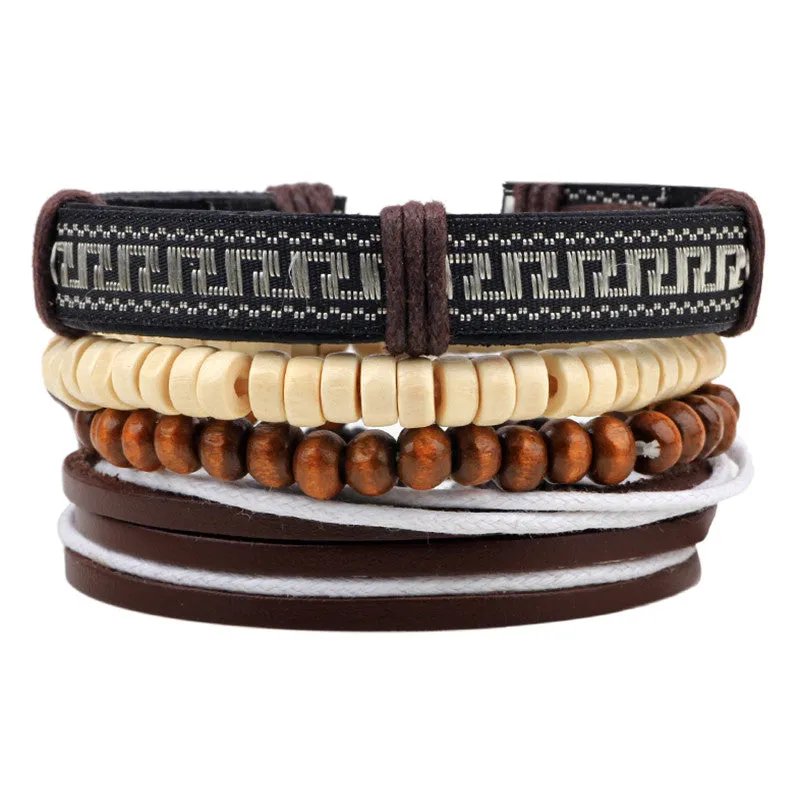 Punk Vintage Multilayer Leather Bracelets For Women Men Jewelry Bohemian Braided Beads Bangles Adjustable