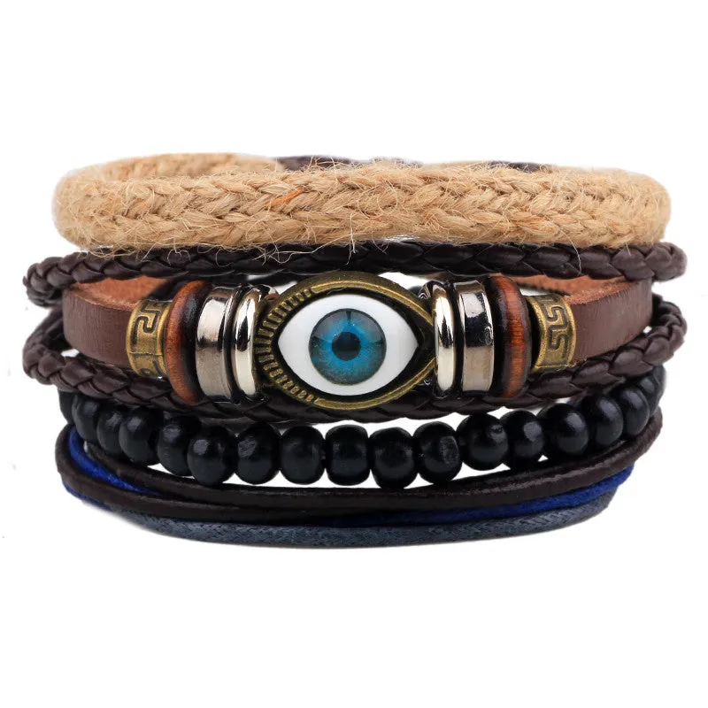 Punk Vintage Multilayer Leather Bracelets For Women Men Jewelry Bohemian Braided Beads Bangles Adjustable