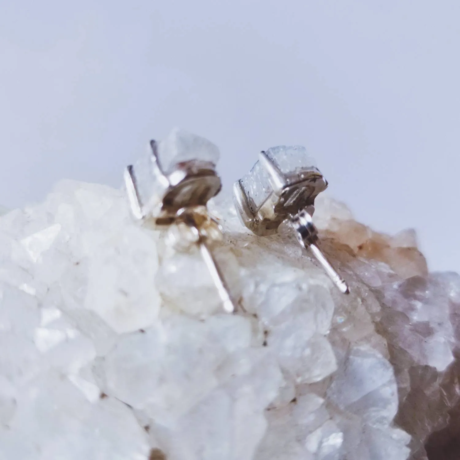 Raw Rainbow Moonstone Crystal Stud Earrings