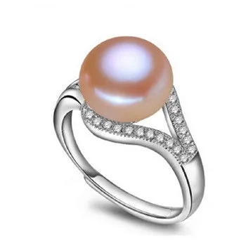 Real freshwater pearl ring for women adjustable ring with AAA zircon 9-10mm AAAA natural pearl