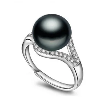 Real freshwater pearl ring for women adjustable ring with AAA zircon 9-10mm AAAA natural pearl