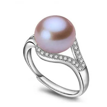 Real freshwater pearl ring for women adjustable ring with AAA zircon 9-10mm AAAA natural pearl