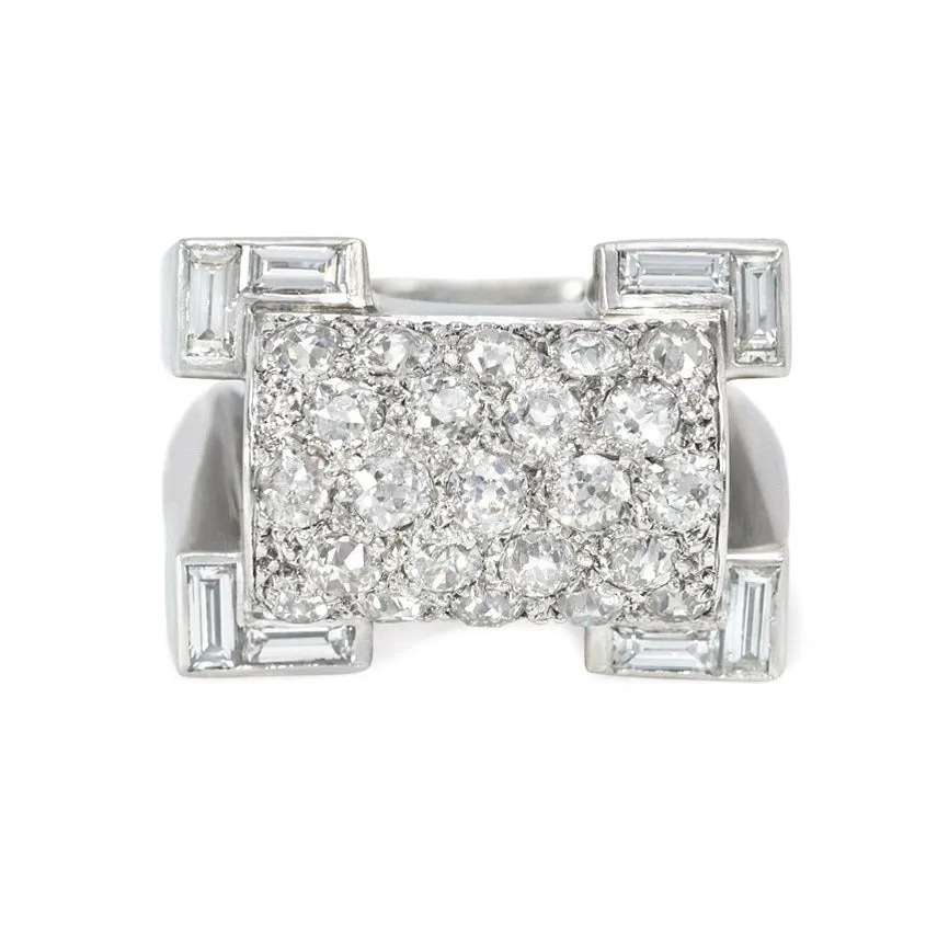 Retro platinum, gold, and diamond ring, French import