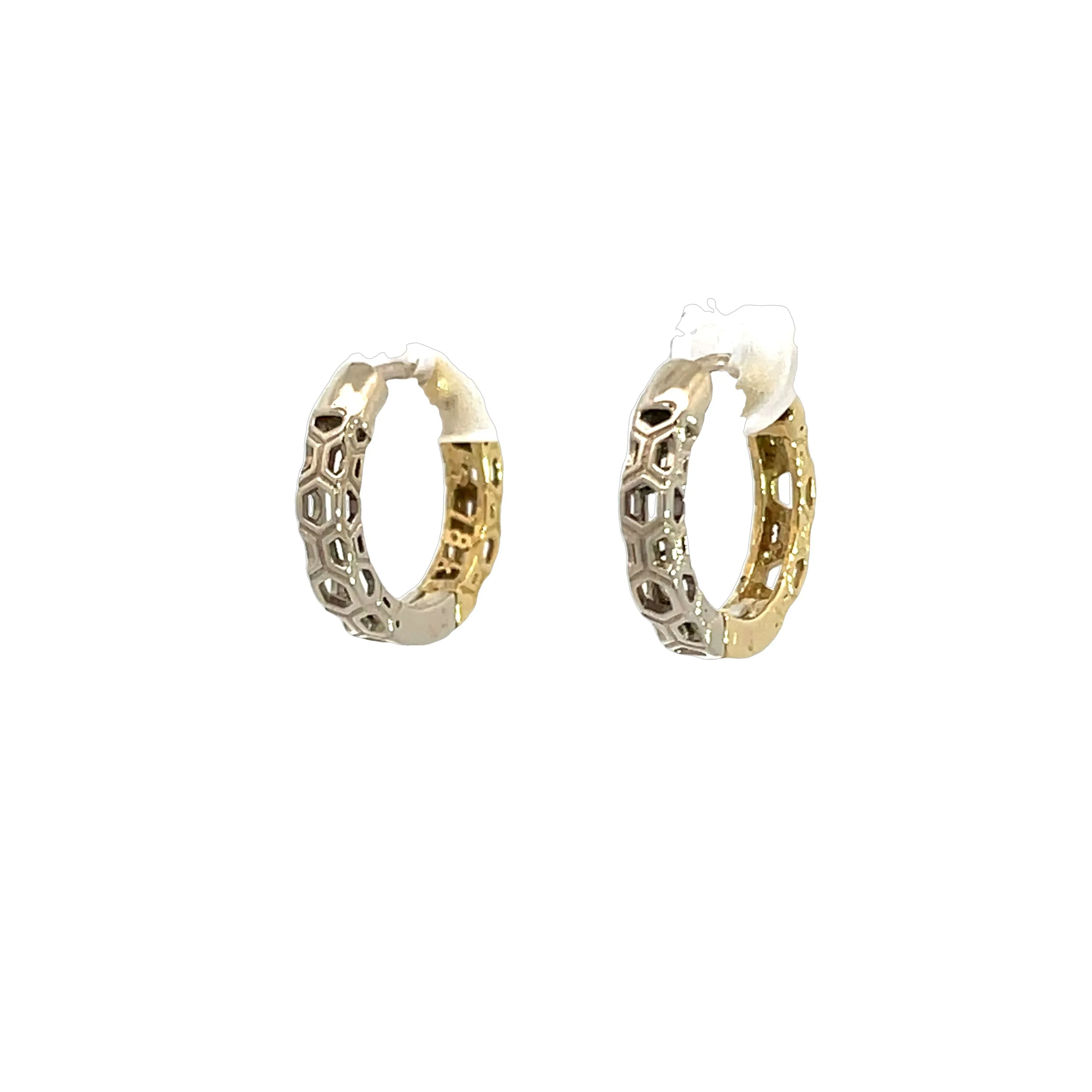 Reversible 18k Yellow and White Gold Honeycomb Hoops