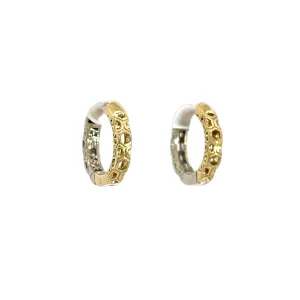 Reversible 18k Yellow and White Gold Honeycomb Hoops