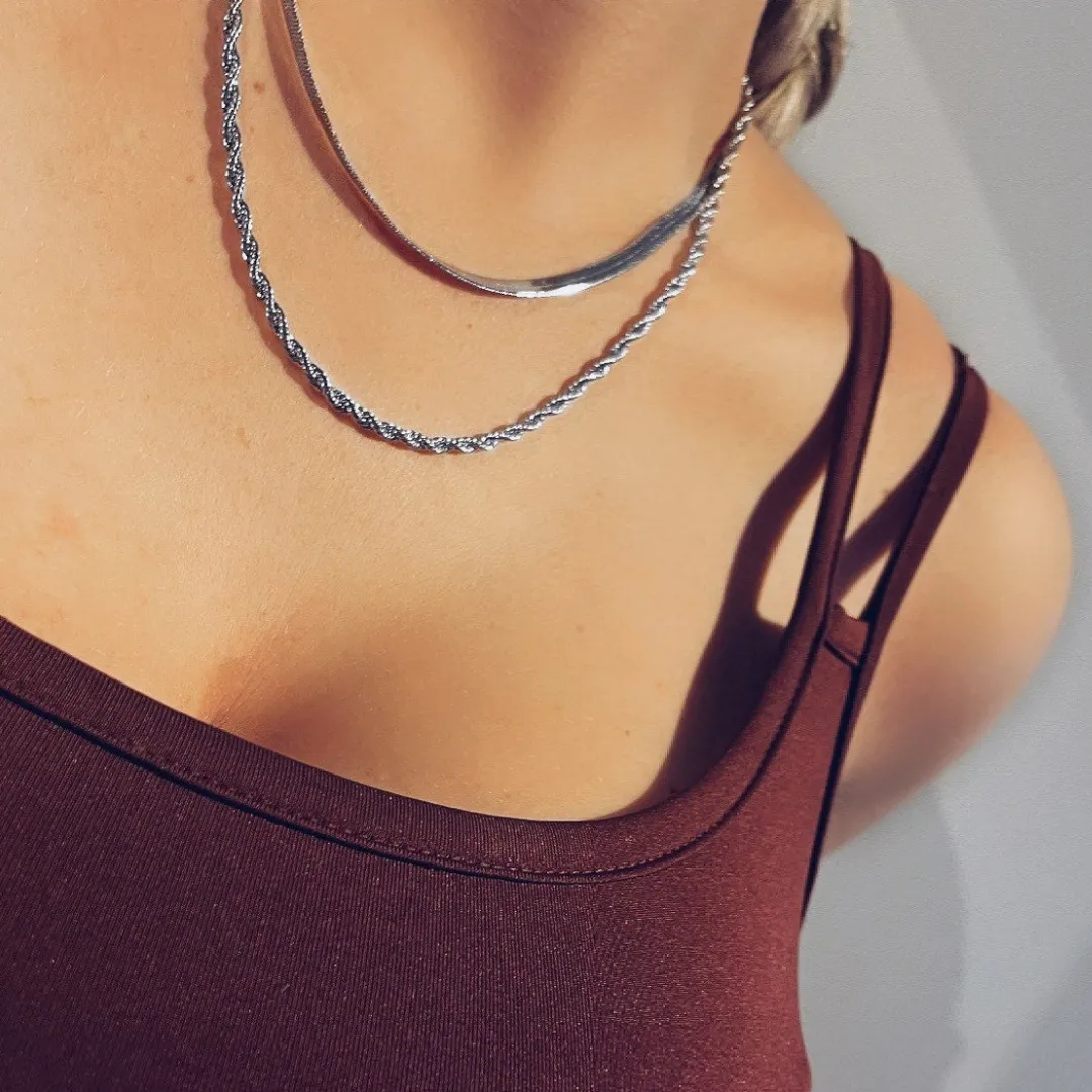 Rhodium Silver Rope Chain Necklace