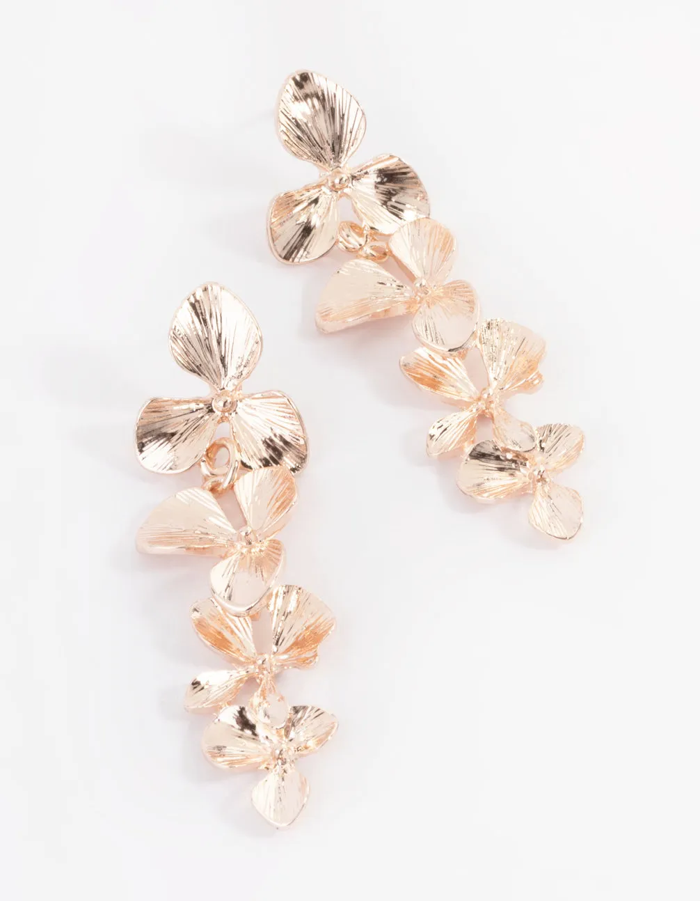 Rose Gold Graduated Flower Drop Earrings