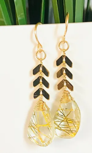 Rutilated Quartz Chevron Earrings, chevron Earrings, Gemstone Earrings