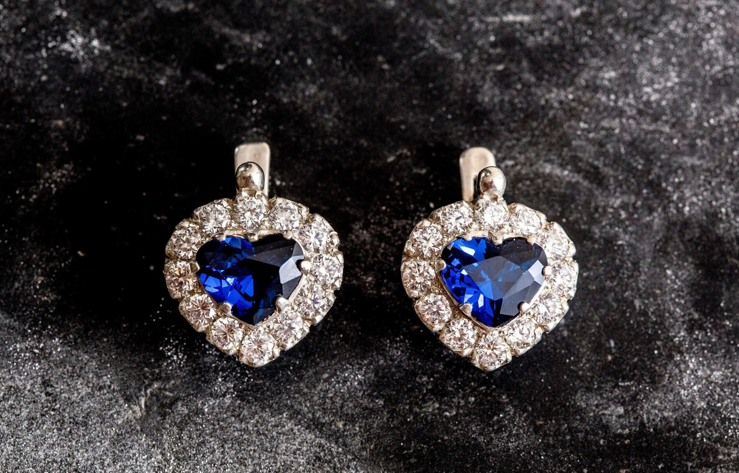 Sapphire Heart Earrings - Blue Heart Earrings, Blue Vintage Earrings