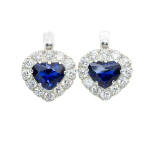 Sapphire Heart Earrings - Blue Heart Earrings, Blue Vintage Earrings